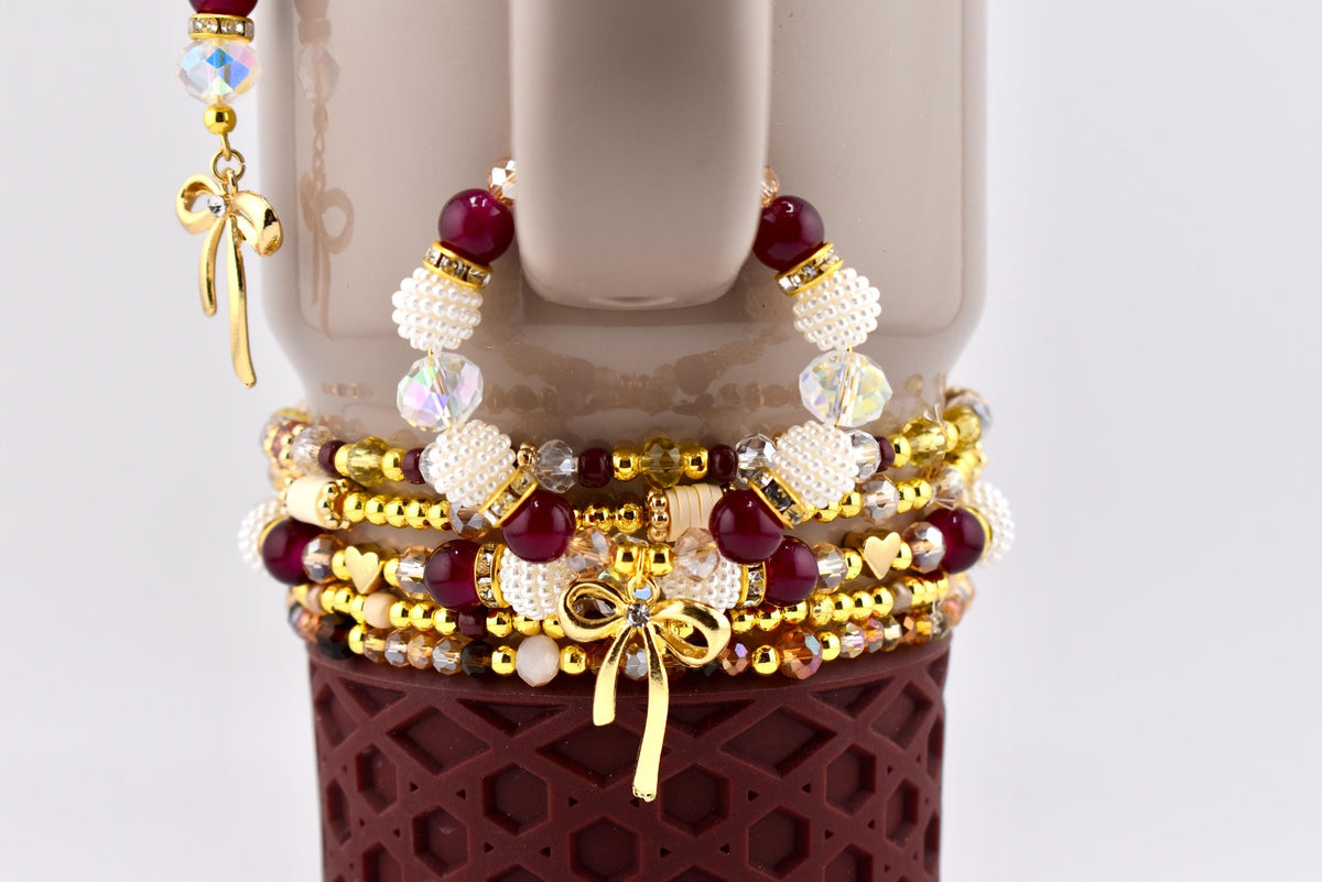 Bedrock Gloss Handmade Beaded Bracelet Collection: Burgundy Gold and Cream Bracelets