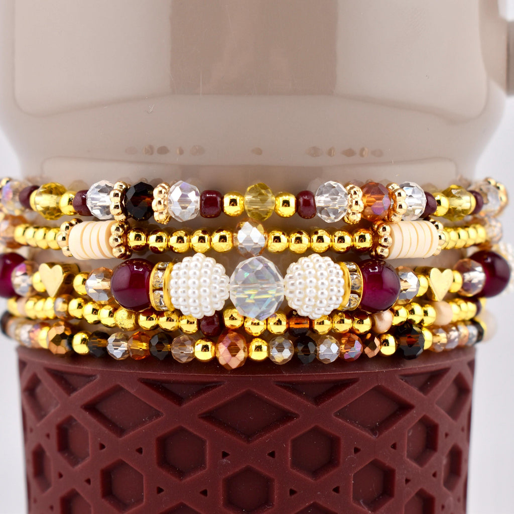 Bedrock Gloss Handmade Beaded Bracelet Collection: Burgundy Gold and Cream Bracelets