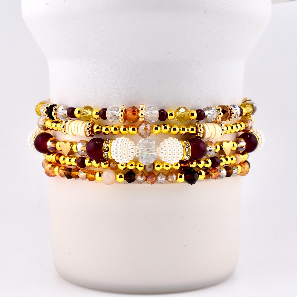 Bedrock Gloss Handmade Beaded Bracelet Collection: Burgundy Gold and Cream Bracelets