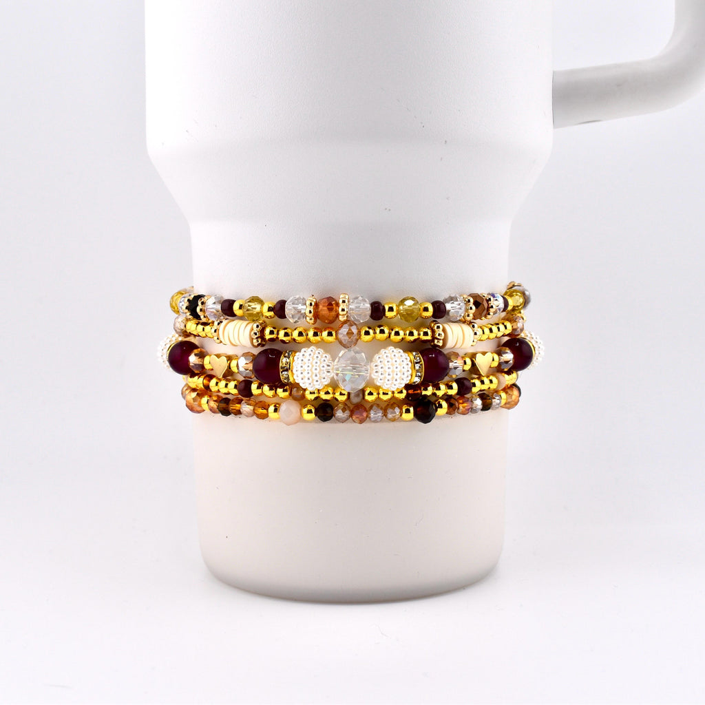 Bedrock Gloss Handmade Beaded Bracelet Collection: Burgundy Gold and Cream Bracelets