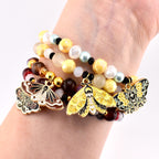 Moth Charm Beaded Stretch Bracelet | Celestial Enamel Moth Jewelry | Choose Your Color