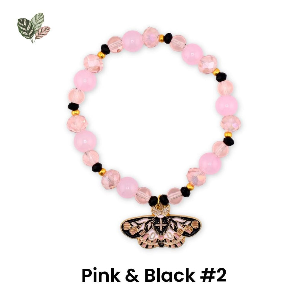 Moth Charm Beaded Stretch Bracelet | Celestial Enamel Moth Jewelry | Choose Your Color
