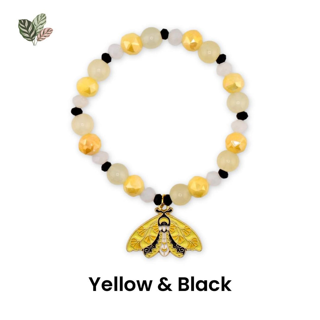 Moth Charm Beaded Stretch Bracelet | Celestial Enamel Moth Jewelry | Choose Your Color