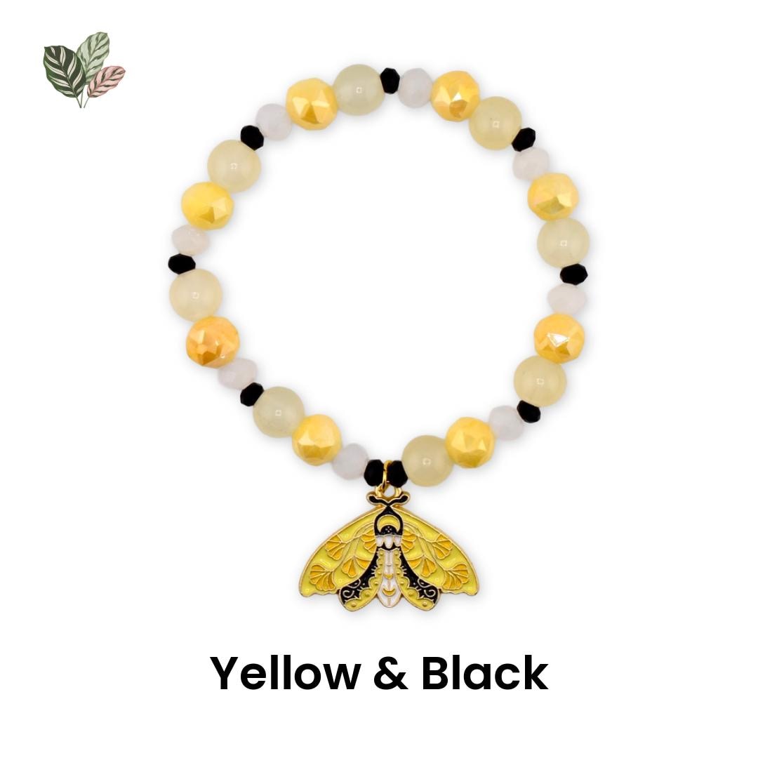 Moth Charm Beaded Stretch Bracelet | Celestial Enamel Moth Jewelry | Choose Your Color