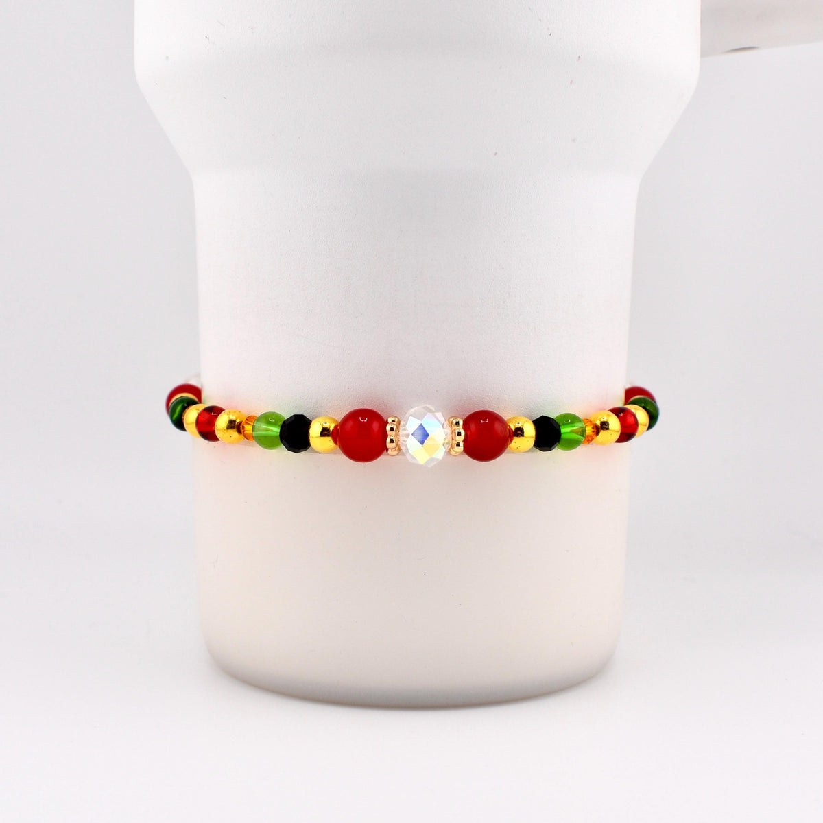 Tropical Rio Woods Bracelet Collection: Gold Red Yellow Green and Black Beaded Bracelets