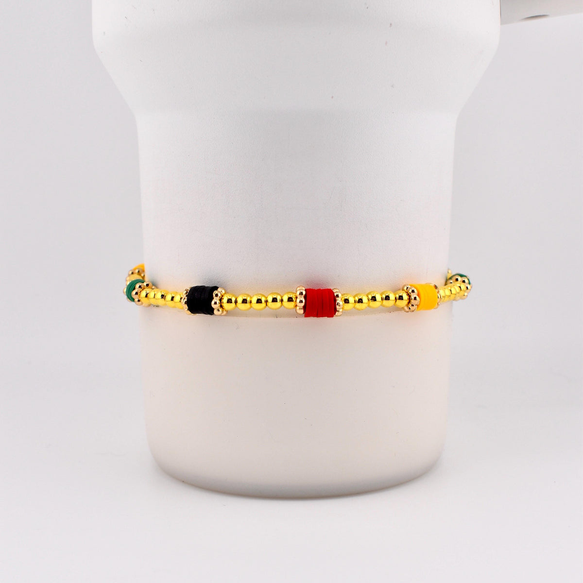 Tropical Rio Woods Bracelet Collection: Gold Red Yellow Green and Black Beaded Bracelets
