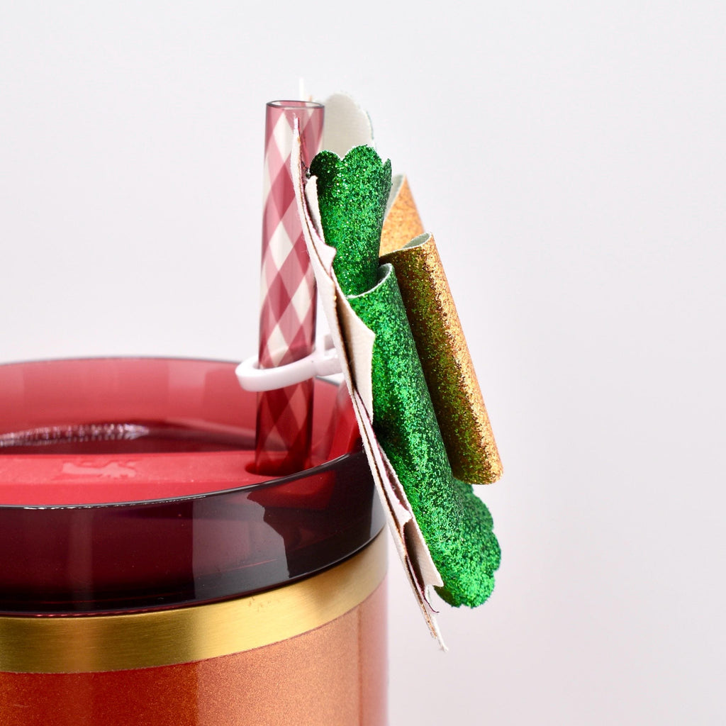 Christmas Tumbler Bow | Glitter Straw Bow for Tumbler, Peppermint Jingle Bell Tumbler Charm, Red Green Gold Holiday Water Bottle Bow