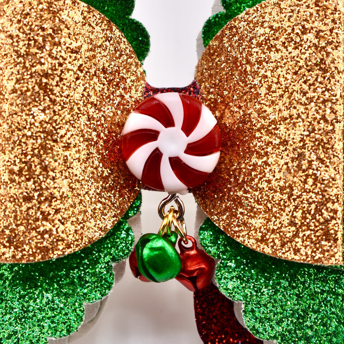 Christmas Tumbler Bow | Glitter Straw Bow for Tumbler, Peppermint Jingle Bell Tumbler Charm, Red Green Gold Holiday Water Bottle Bow