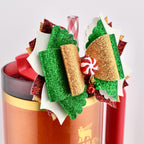 Christmas Tumbler Bow | Glitter Straw Bow for Tumbler, Peppermint Jingle Bell Tumbler Charm, Red Green Gold Holiday Water Bottle Bow