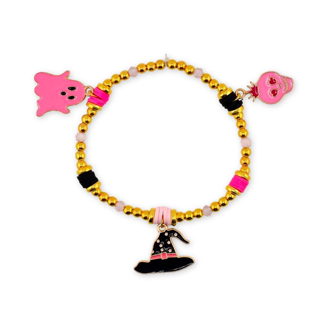 Pink and Black Halloween Charm Bracelet Set of 5