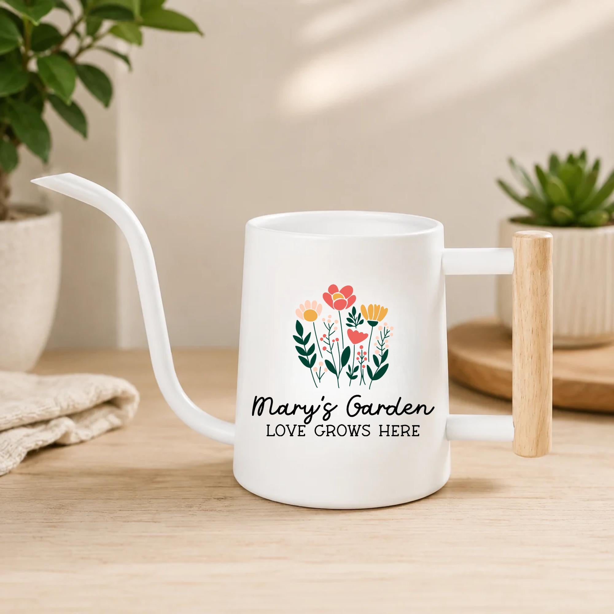 Personalized Boho Floral Watering Can | Metal Watering Can with Flowers and Custom Name or Word Design