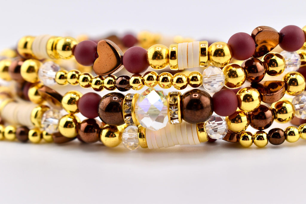 Fall Cabernet Bracelet Collection: Maroon, Gold, and Bronze Beaded Bracelets