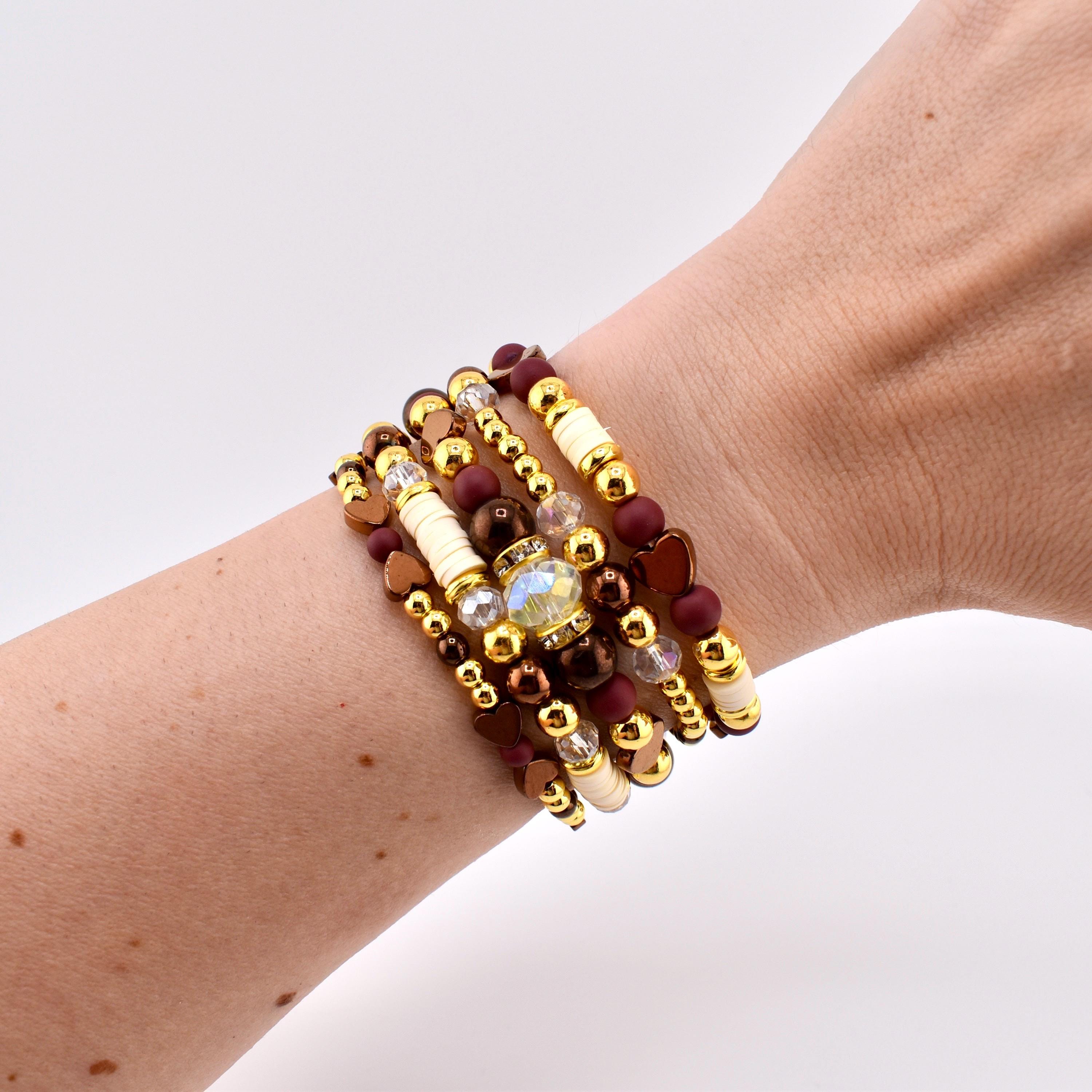 Fall Cabernet Bracelet Collection: Maroon, Gold, and Bronze Beaded Bracelets