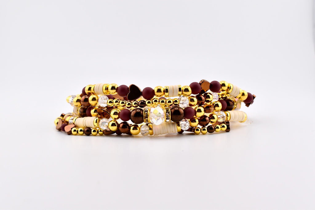 Fall Cabernet Bracelet Collection: Maroon, Gold, and Bronze Beaded Bracelets