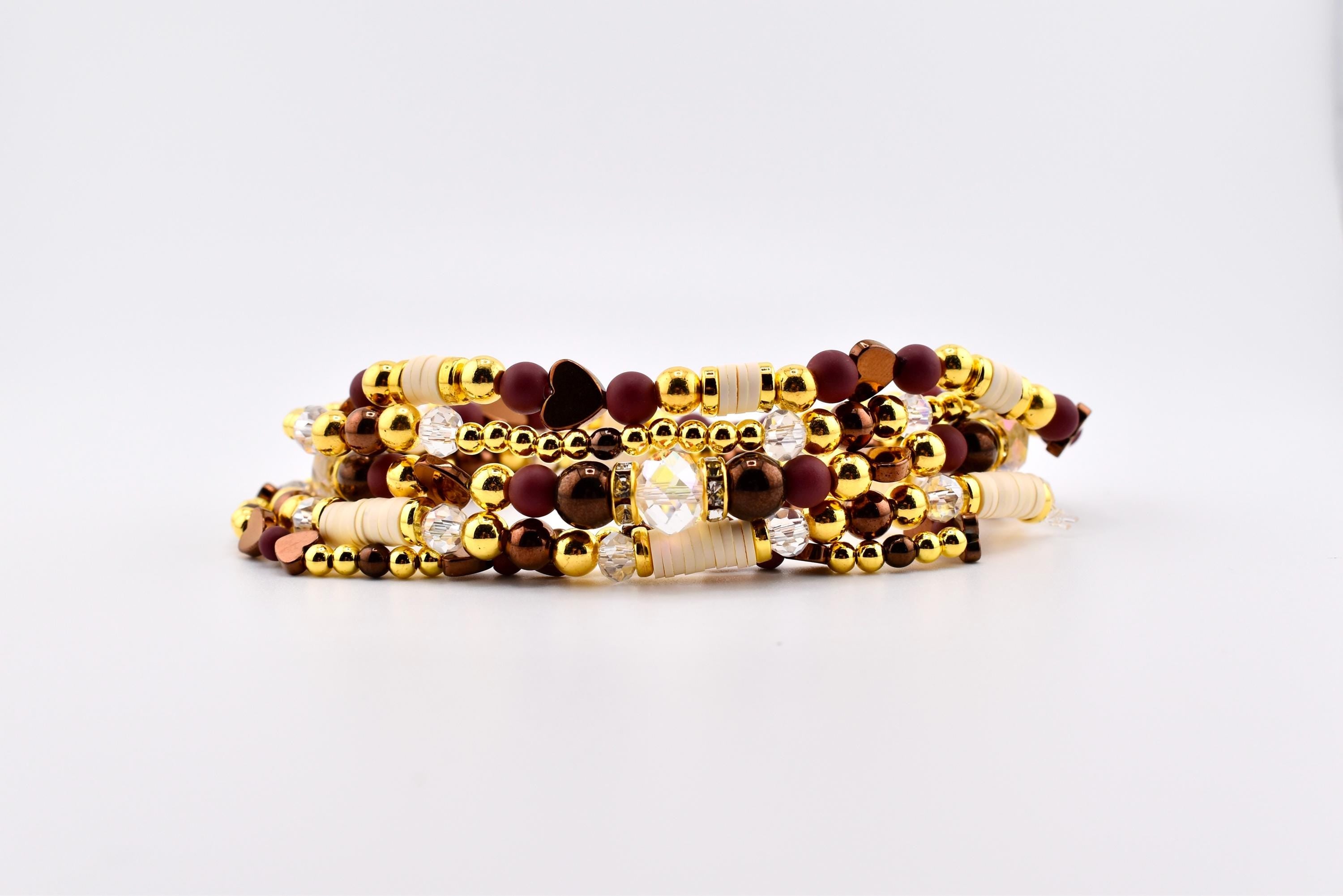 Fall Cabernet Bracelet Collection: Maroon, Gold, and Bronze Beaded Bracelets