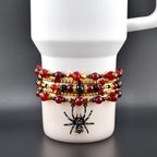Bordeaux Lace Bracelet Collection: Red Black and Gold Beaded Bracelets with Rhinestone Spider Charm