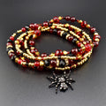 Bordeaux Lace Bracelet Collection: Red Black and Gold Beaded Bracelets with Rhinestone Spider Charm