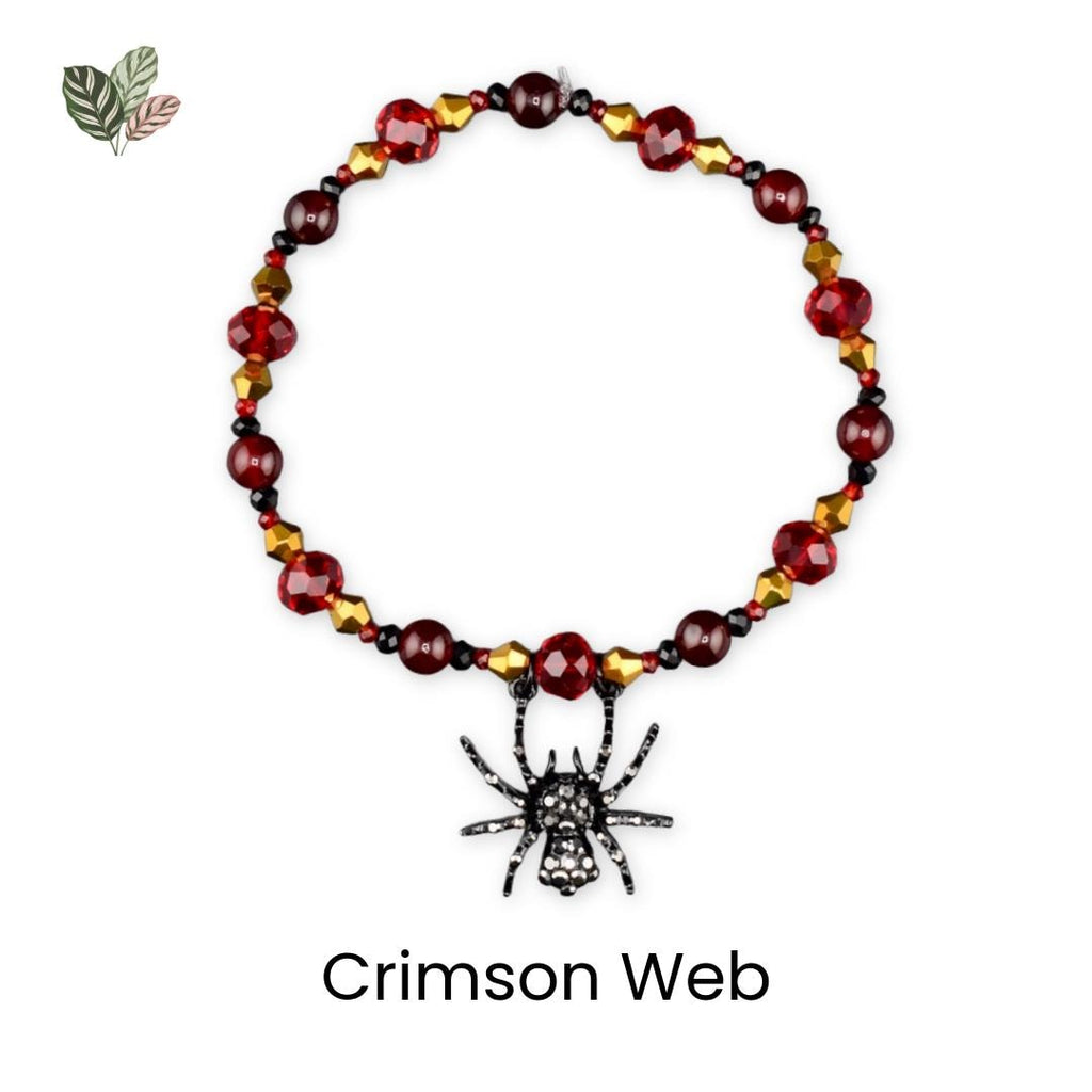 Bordeaux Lace Bracelet Collection: Red Black and Gold Beaded Bracelets with Rhinestone Spider Charm