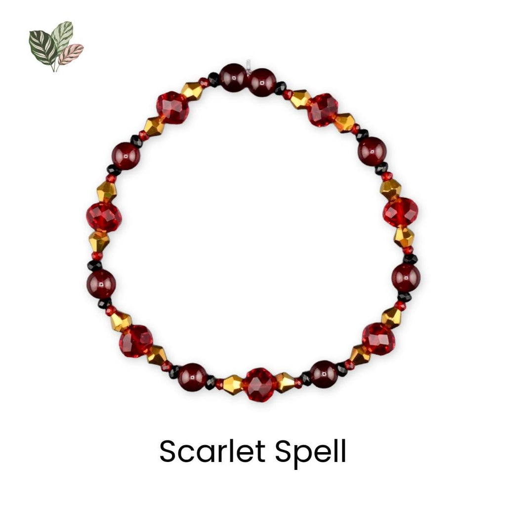 Bordeaux Lace Bracelet Collection: Red Black and Gold Beaded Bracelets with Rhinestone Spider Charm