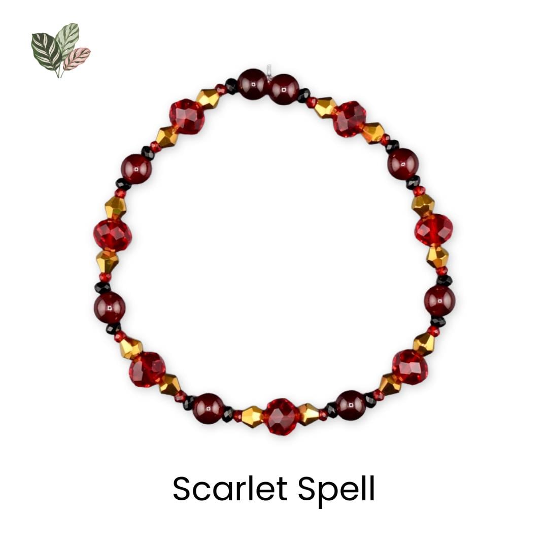 Bordeaux Lace Bracelet Collection: Red Black and Gold Beaded Bracelets with Rhinestone Spider Charm