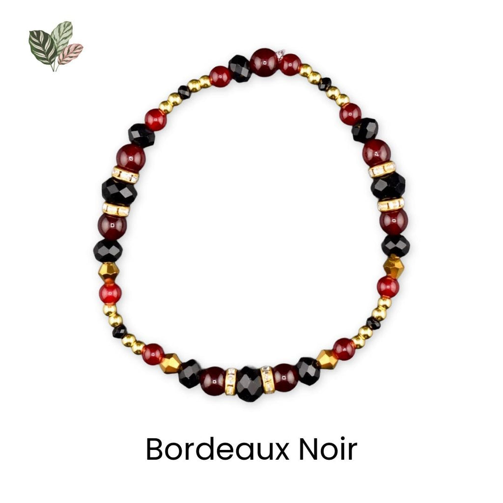 Bordeaux Lace Bracelet Collection: Red Black and Gold Beaded Bracelets with Rhinestone Spider Charm