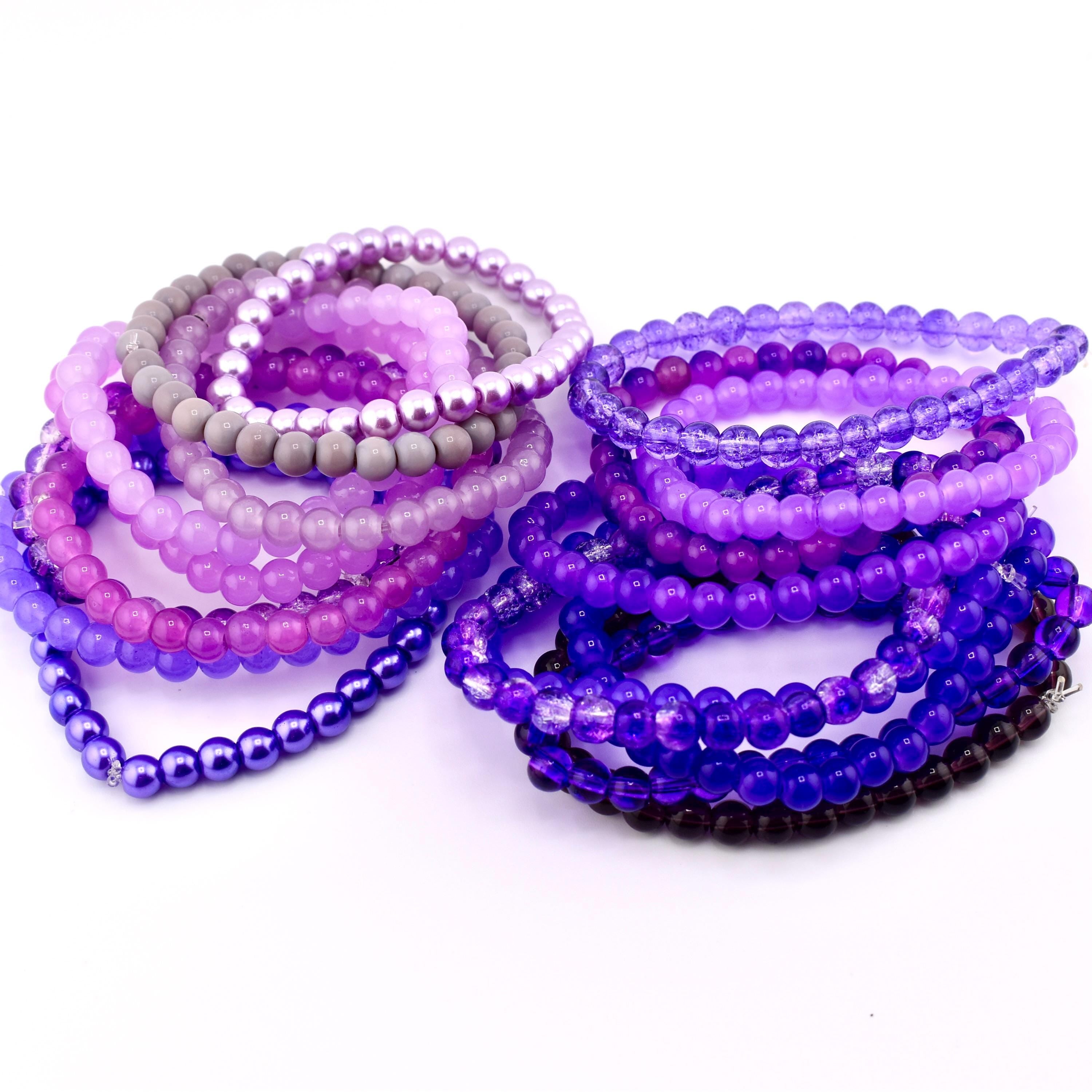 Purple Beaded Stretch Bracelet | Minimalist Bead Stacking Bracelet