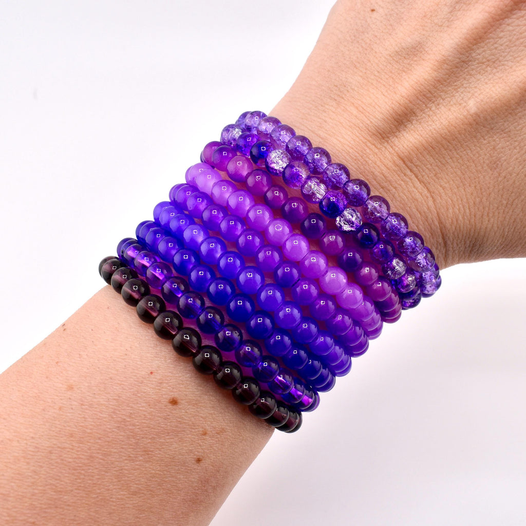 Purple Beaded Stretch Bracelet | Minimalist Bead Stacking Bracelet