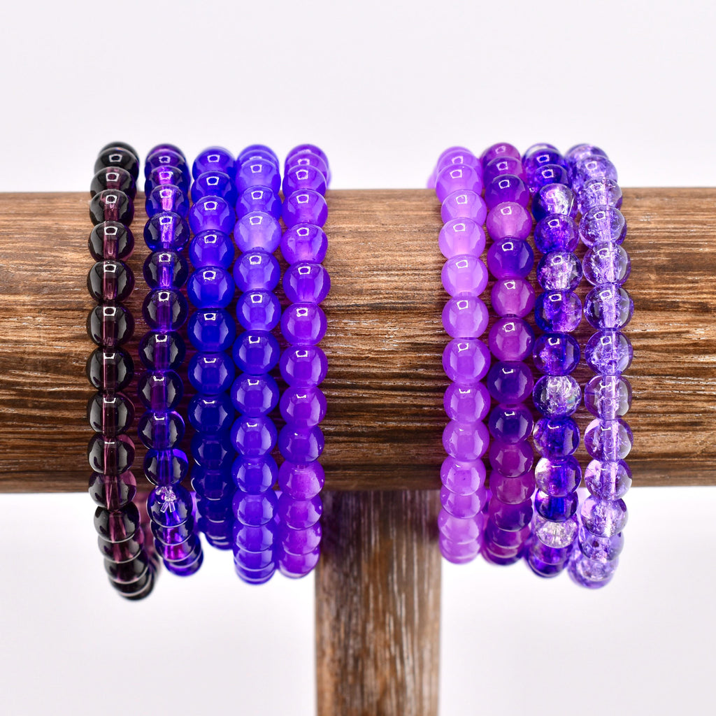 Purple Beaded Stretch Bracelet | Minimalist Bead Stacking Bracelet