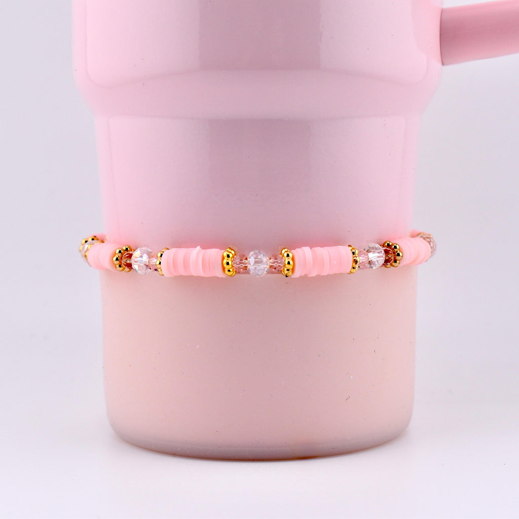 Blossom Gloss Bracelet Collection: Light Pink and Gold Stackable Bracelets