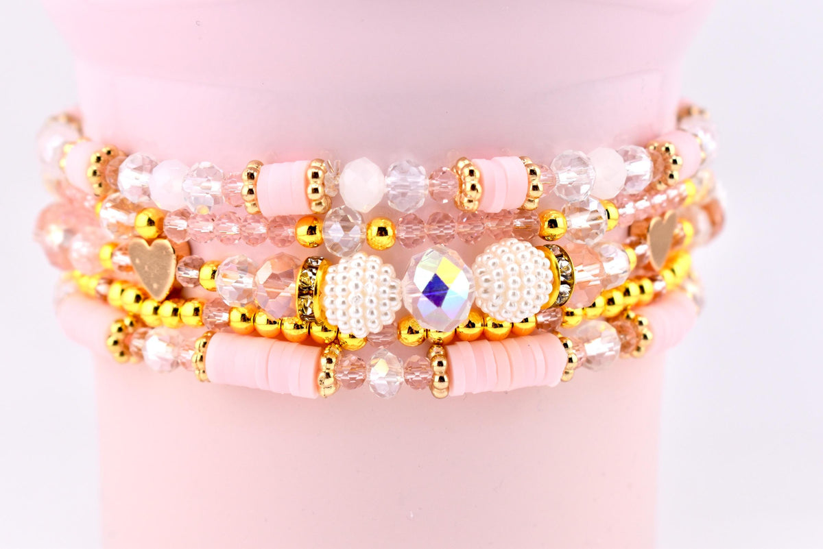 Blossom Gloss Bracelet Collection: Light Pink and Gold Stackable Bracelets