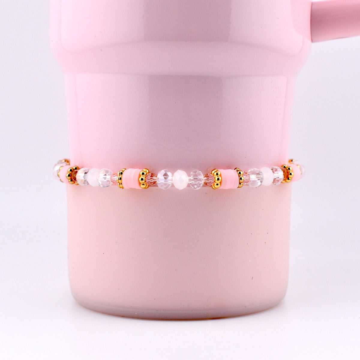 Blossom Gloss Bracelet Collection: Light Pink and Gold Stackable Bracelets