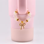 Blossom Gloss Tumbler Handle Charm Bracelet with Gold Rhinestone Bow Charm