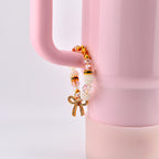 Blossom Gloss Tumbler Handle Charm Bracelet with Gold Rhinestone Bow Charm