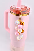 Blossom Gloss Tumbler Straw Charm: Pink Pearl and Gold Beaded Straw Dangle