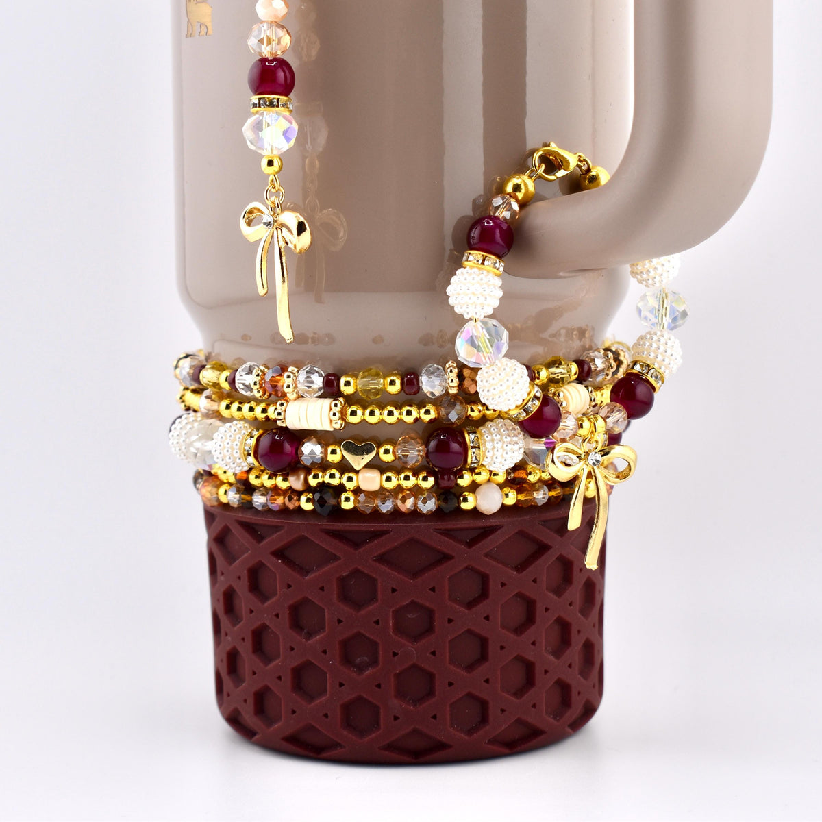 Bedrock Gloss Handmade Beaded Bracelet Collection: Burgundy Gold and Cream Bracelets