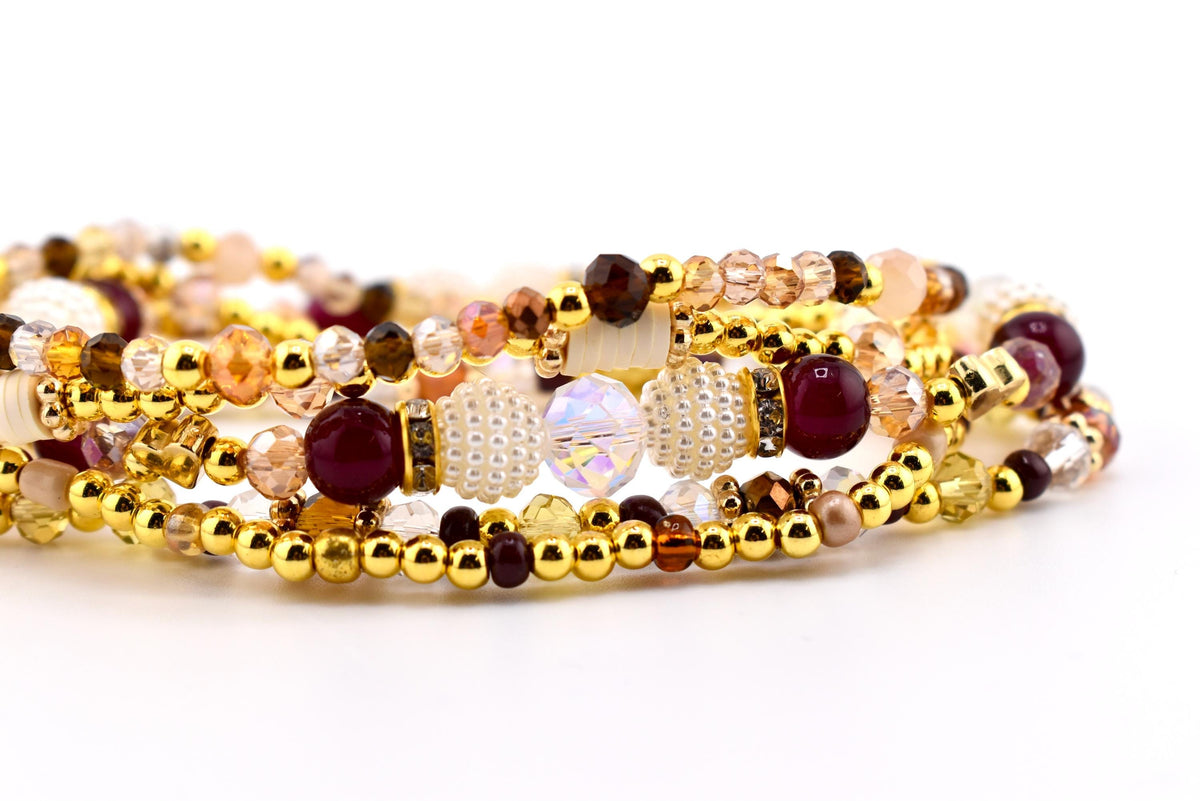 Bedrock Gloss Handmade Beaded Bracelet Collection: Burgundy Gold and Cream Bracelets