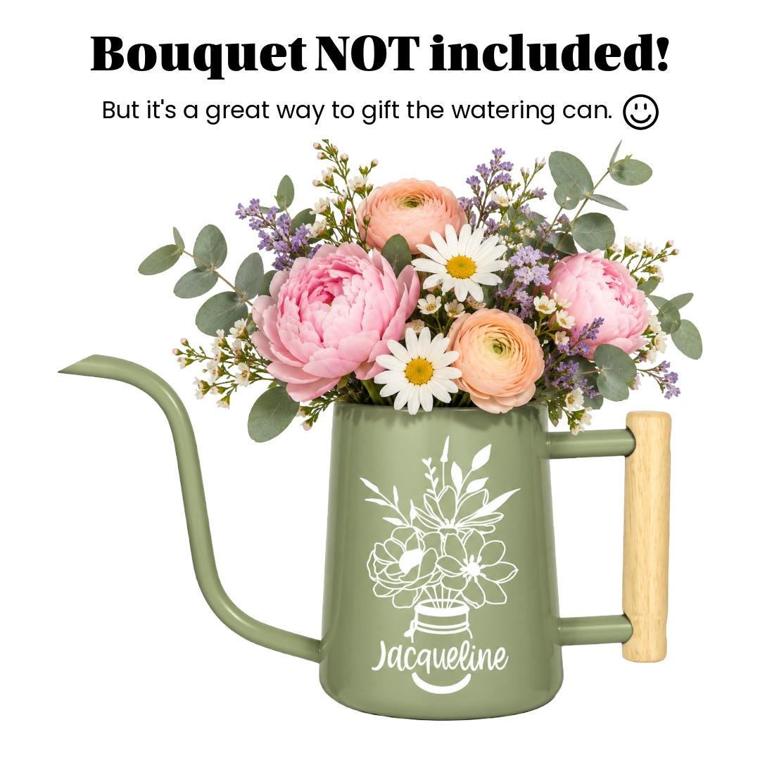 Watering Can with Personalized Name or Word and Floral Bouquet in Mason Jar Design