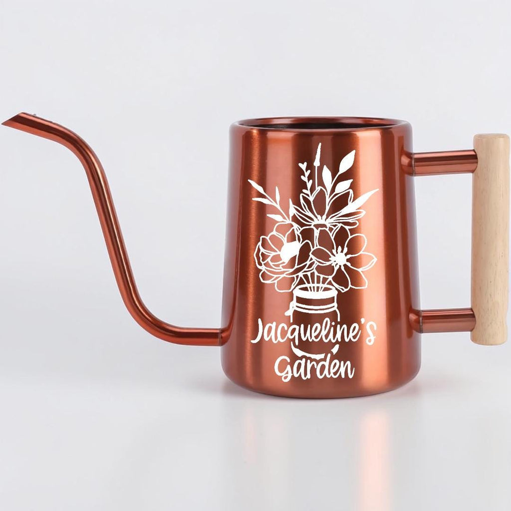 Watering Can with Personalized Name or Word and Floral Bouquet in Mason Jar Design