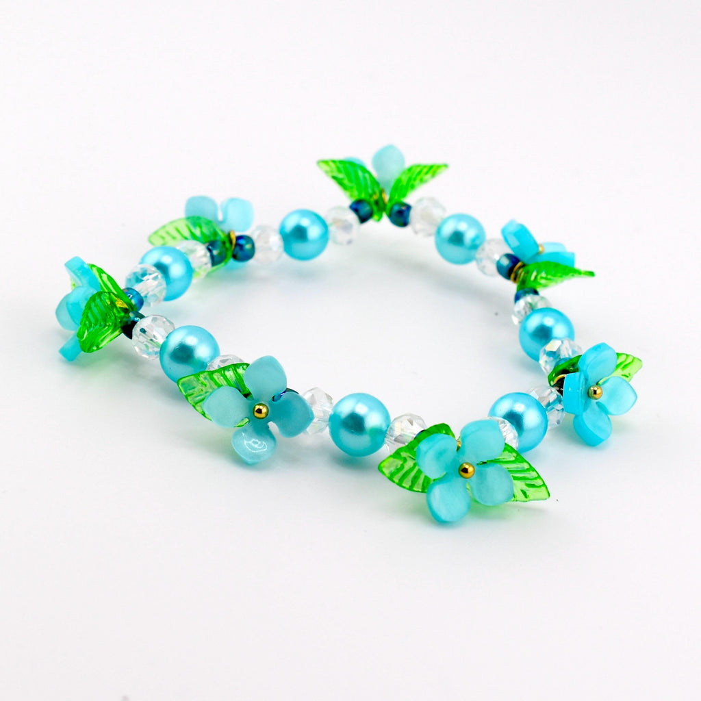 Blue Garden Bracelet | Blue Flower Beaded Stretch Bracelet