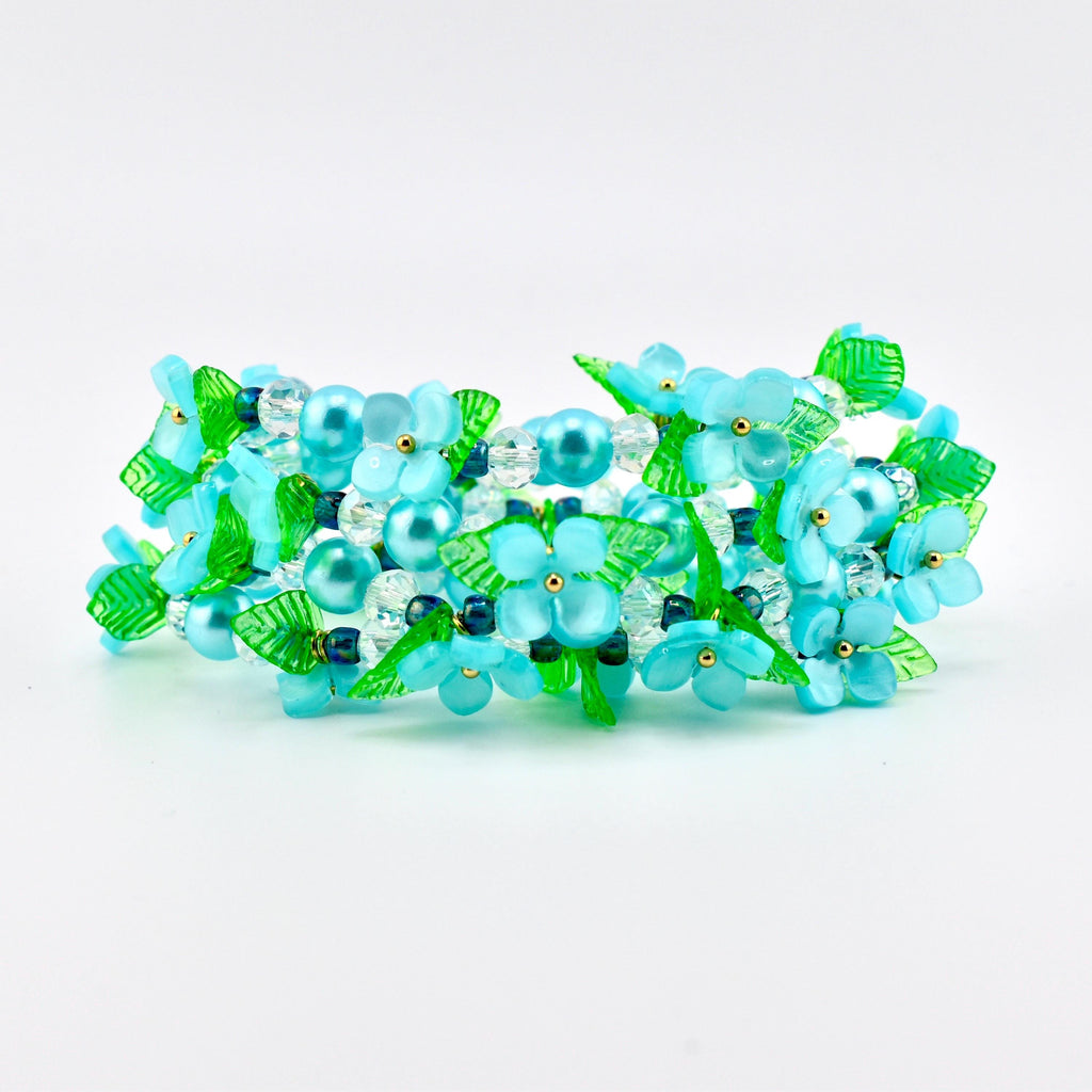 Blue Garden Bracelet | Blue Flower Beaded Stretch Bracelet