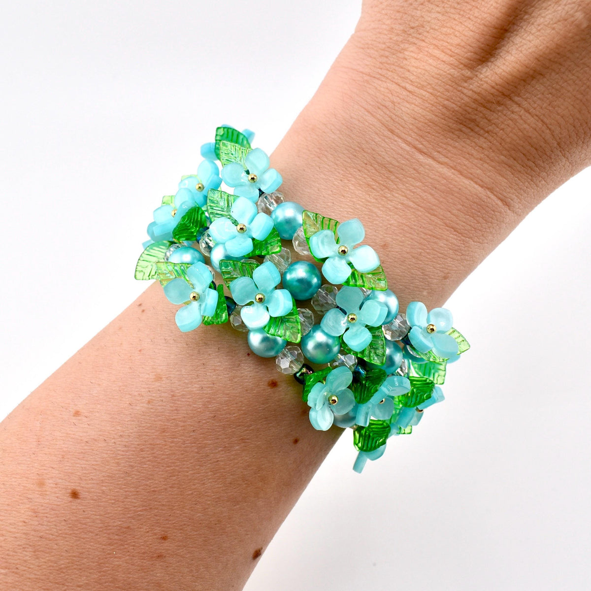 Blue Garden Bracelet | Blue Flower Beaded Stretch Bracelet