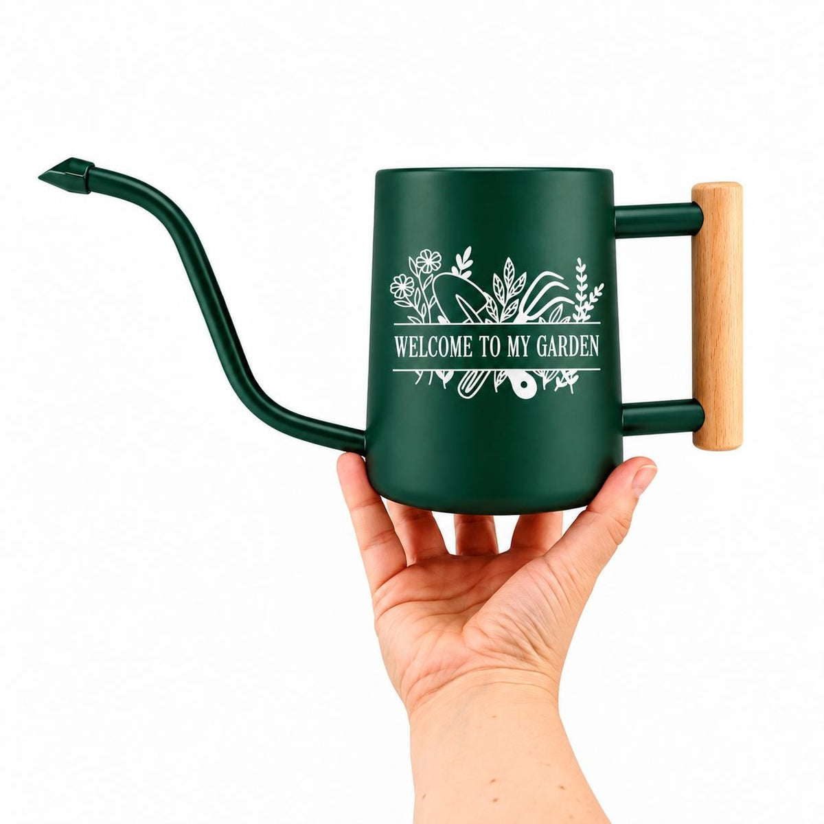 Personalized Watering Can with Flowers and Gardening Tools and Customizable Word Design