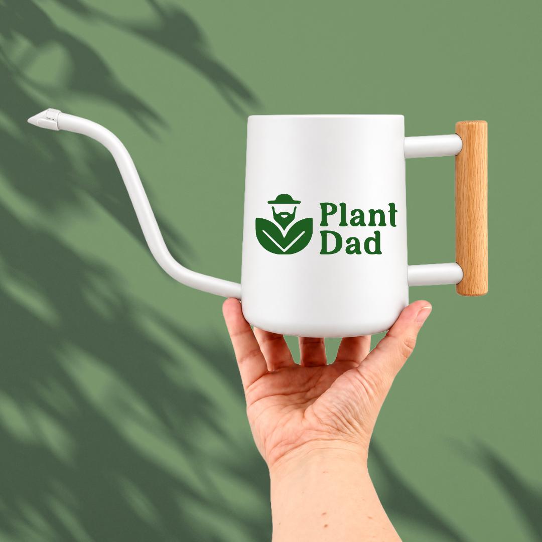 White Watering Can with Plant Dad Design