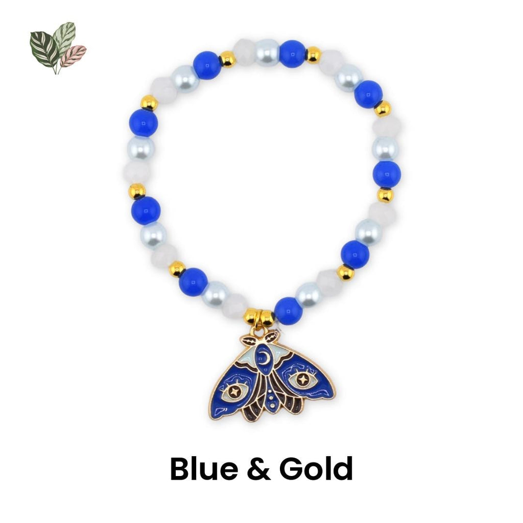 Moth Charm Beaded Stretch Bracelet | Celestial Enamel Moth Jewelry | Choose Your Color
