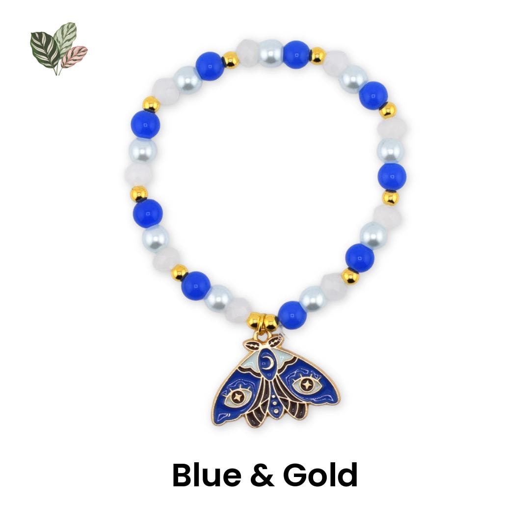Moth Charm Beaded Stretch Bracelet | Celestial Enamel Moth Jewelry | Choose Your Color