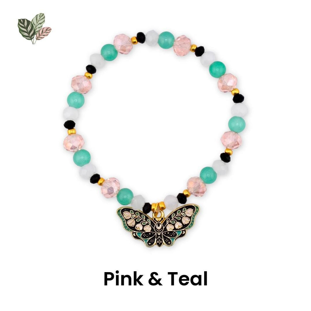 Moth Charm Beaded Stretch Bracelet | Celestial Enamel Moth Jewelry | Choose Your Color
