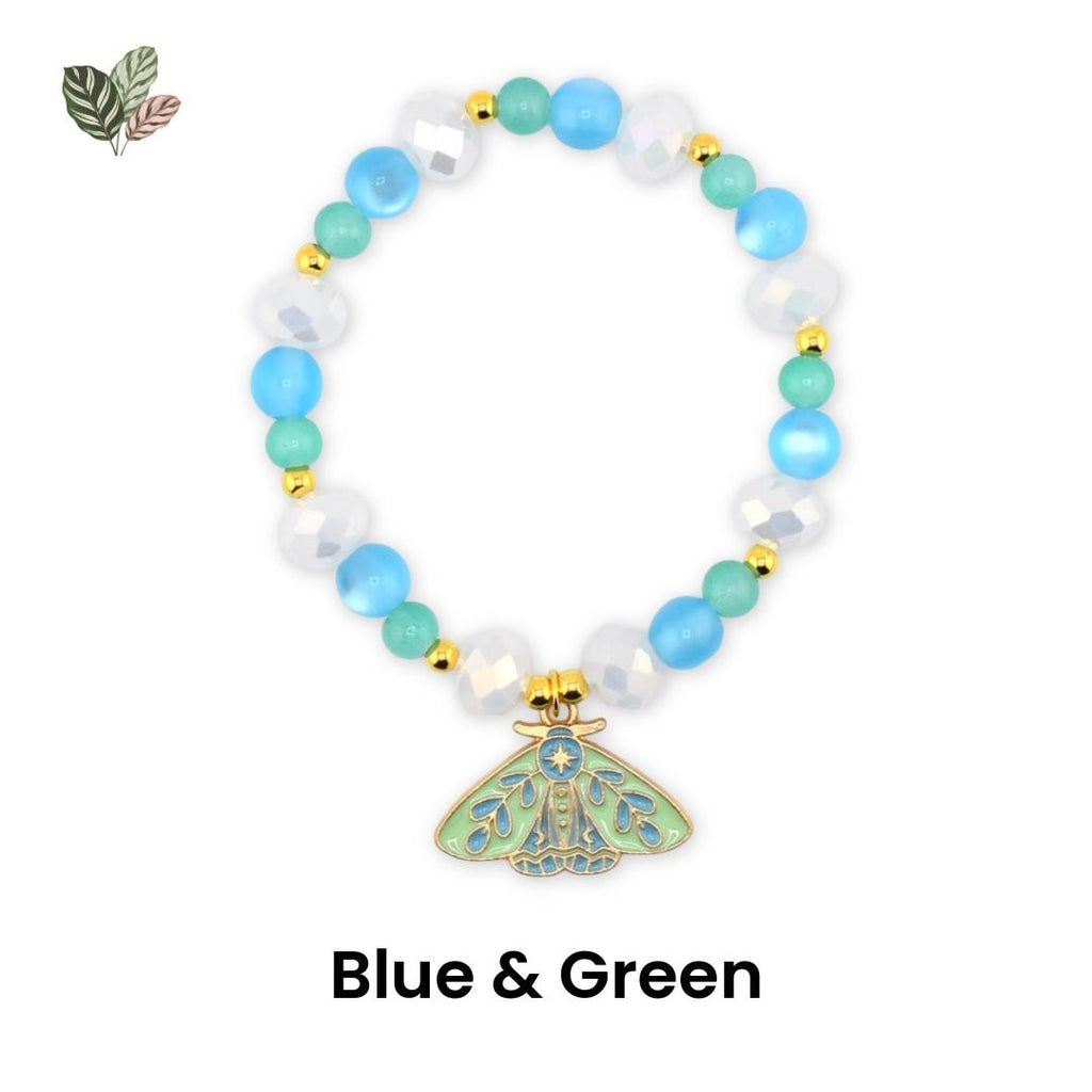 Moth Charm Beaded Stretch Bracelet | Celestial Enamel Moth Jewelry | Choose Your Color