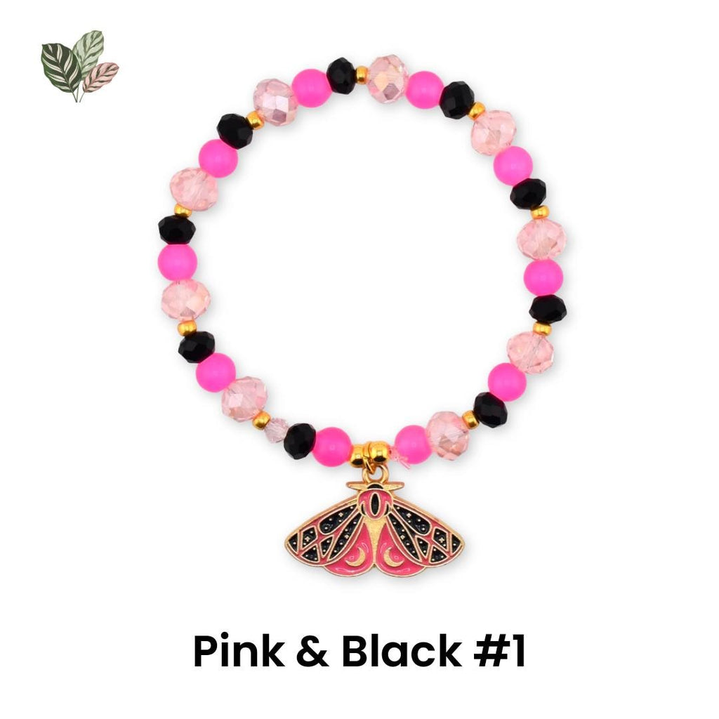 Moth Charm Beaded Stretch Bracelet | Celestial Enamel Moth Jewelry | Choose Your Color
