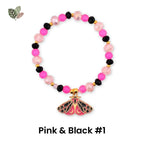 Moth Charm Beaded Stretch Bracelet | Celestial Enamel Moth Jewelry | Choose Your Color