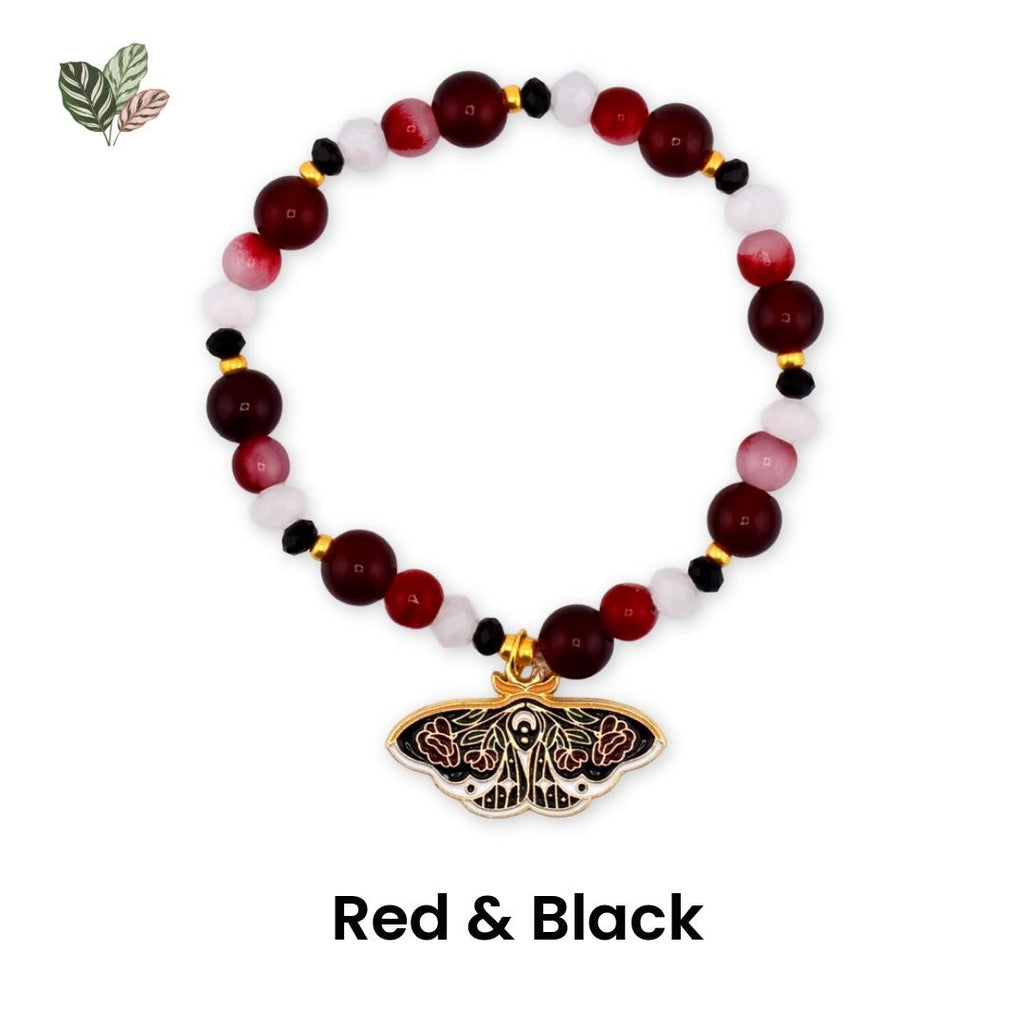 Moth Charm Beaded Stretch Bracelet | Celestial Enamel Moth Jewelry | Choose Your Color